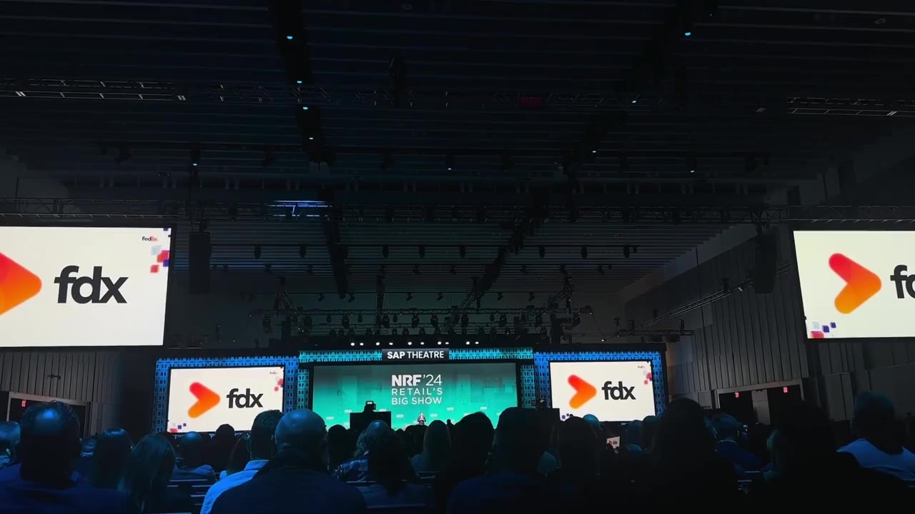 The fdx reveal on the NRF 2024 main stage screens