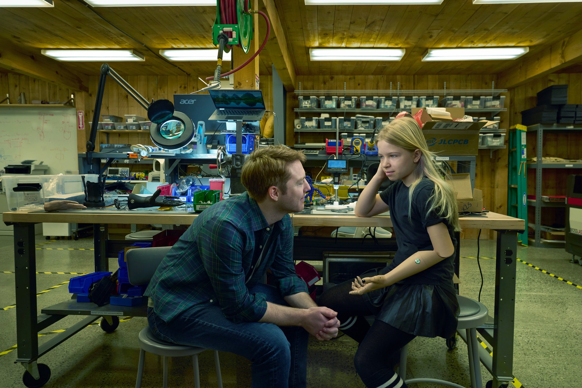 Easton LaChappelle of Unlimited Tomorrow with his client Sasha in the workshop