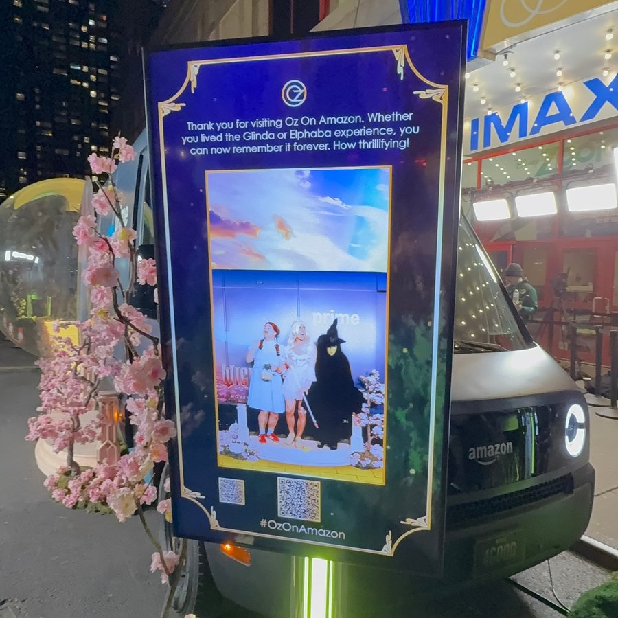 Oz on Amazon: a fan&rsquo;s Wicked Cam moment on the screen beside the Wicked Prime Van, with a QR code to take it home