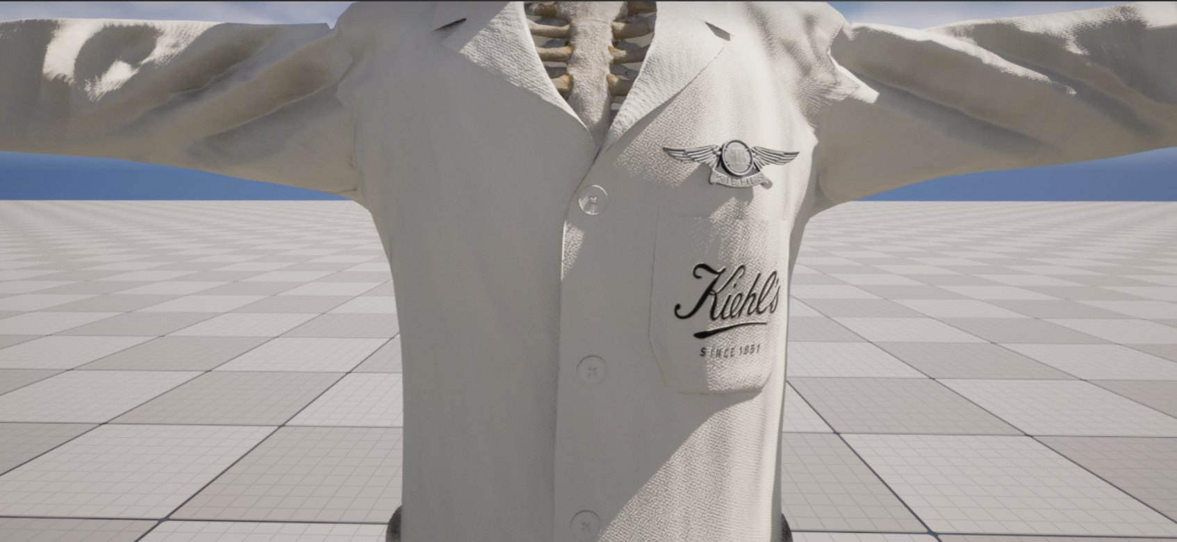 Close-up of the digital Kiehl’s lab coat on Bones