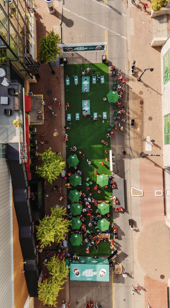 Aerial view of the Tailgate turf on Walnut Street