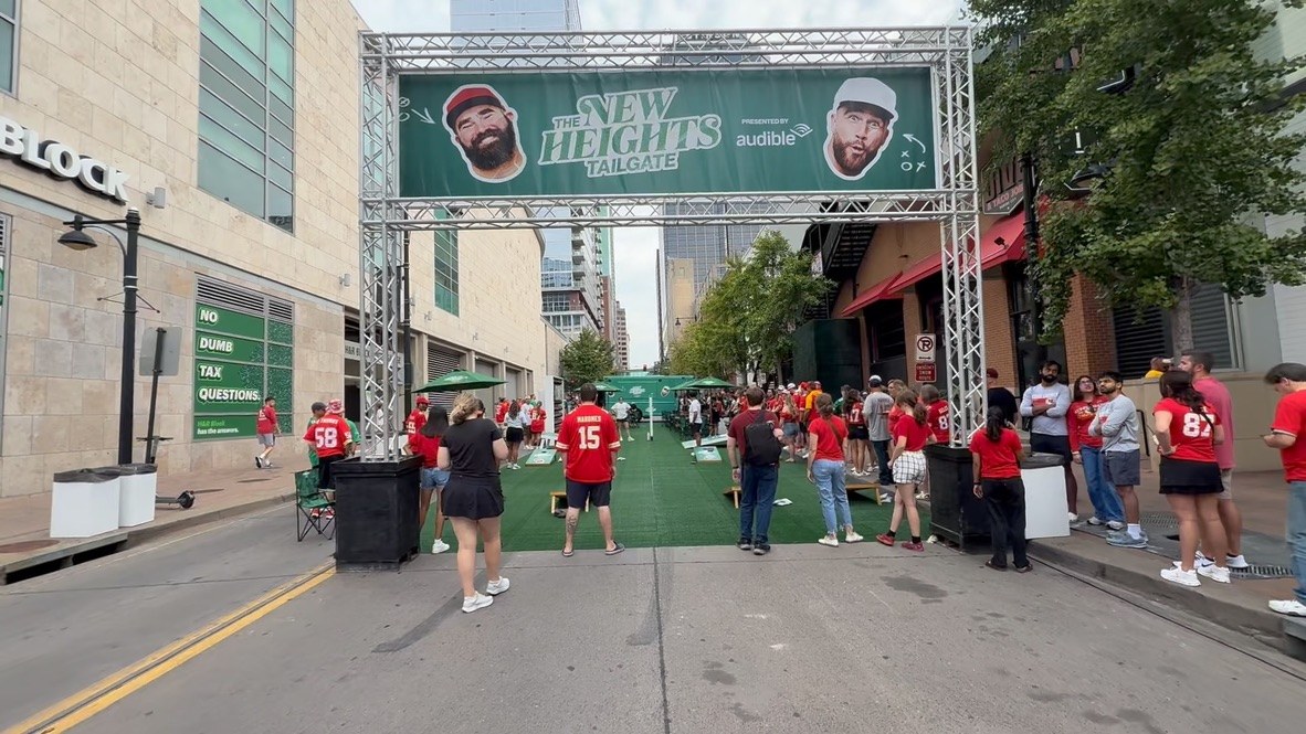 The New Heights Tailgate truss marking the Walnut Street entrance