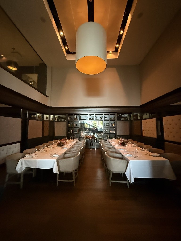 The private dining room at Stock Hill, set for the welcome dinner