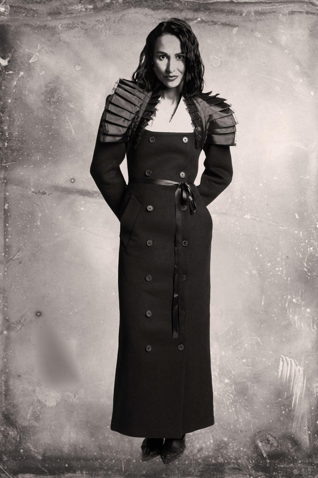 The same look, finished as an editorial tintype portrait on the day