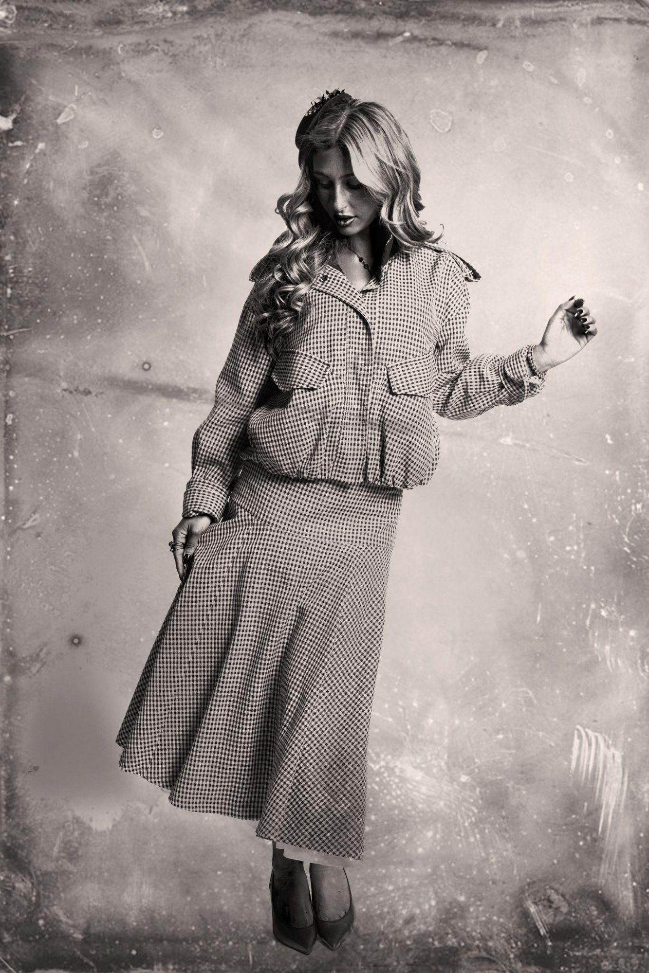 The same look, finished as an editorial tintype portrait on the day